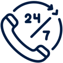 24/7 customer support phone icon.