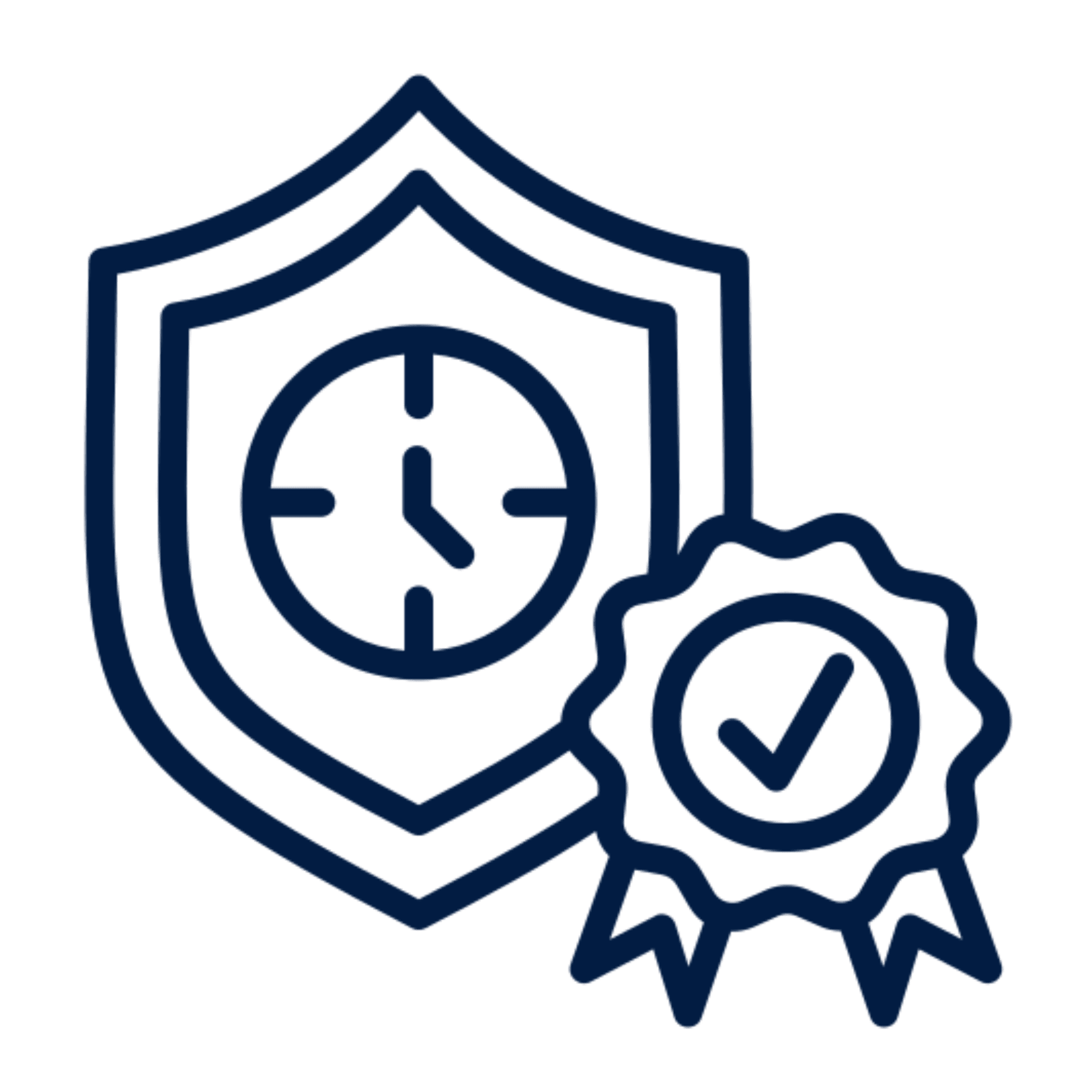Blue shield with a dollar sign and a circle.